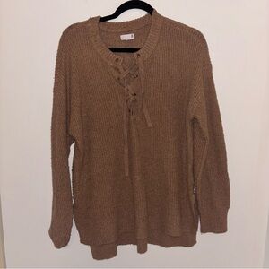 Tan Baggy Tie Knit Sweater Size Small